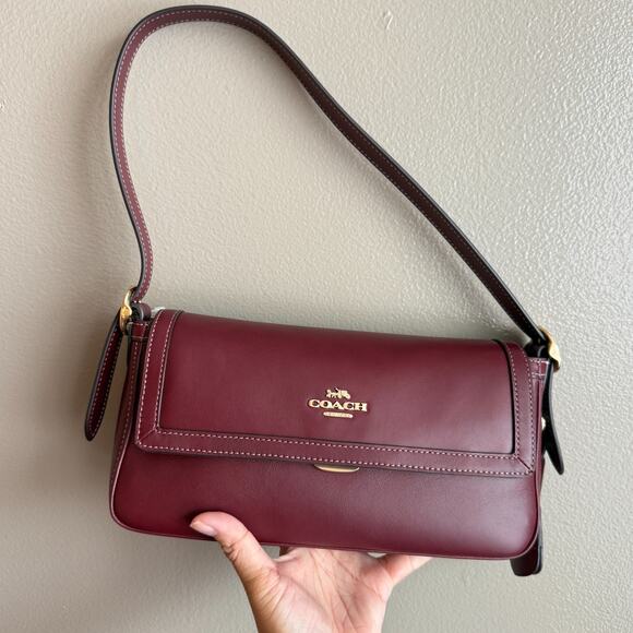 Coach Etta Small Flap Shoulder Bag CCV63 smooth leather/Im/Maroon - Picture 1 of 11